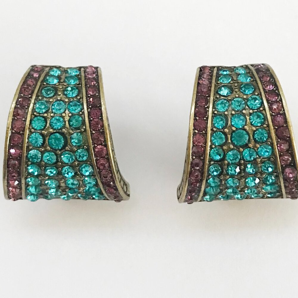 Heidi Daus Purple And Turquoise  Crystal Hoop Earrings